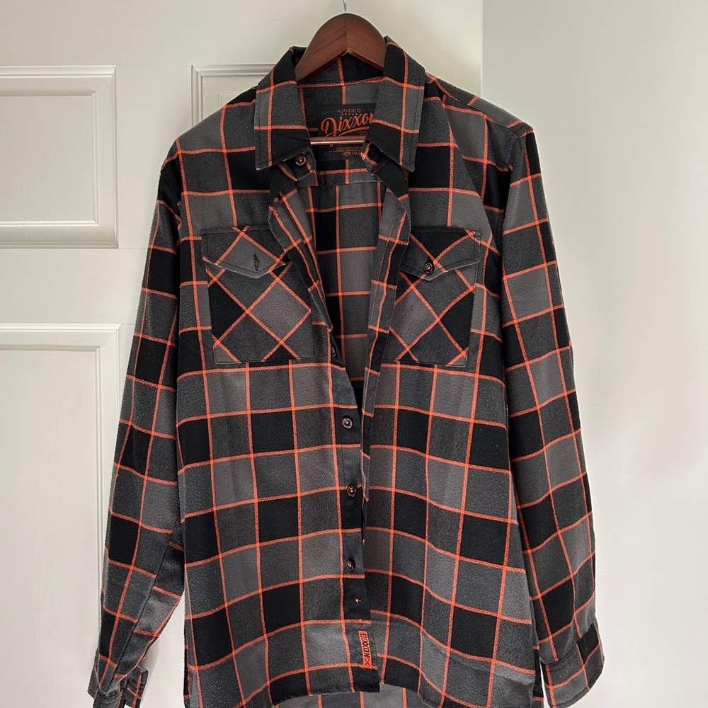 Dixxon Men's Black and Orange Plaid Flannel